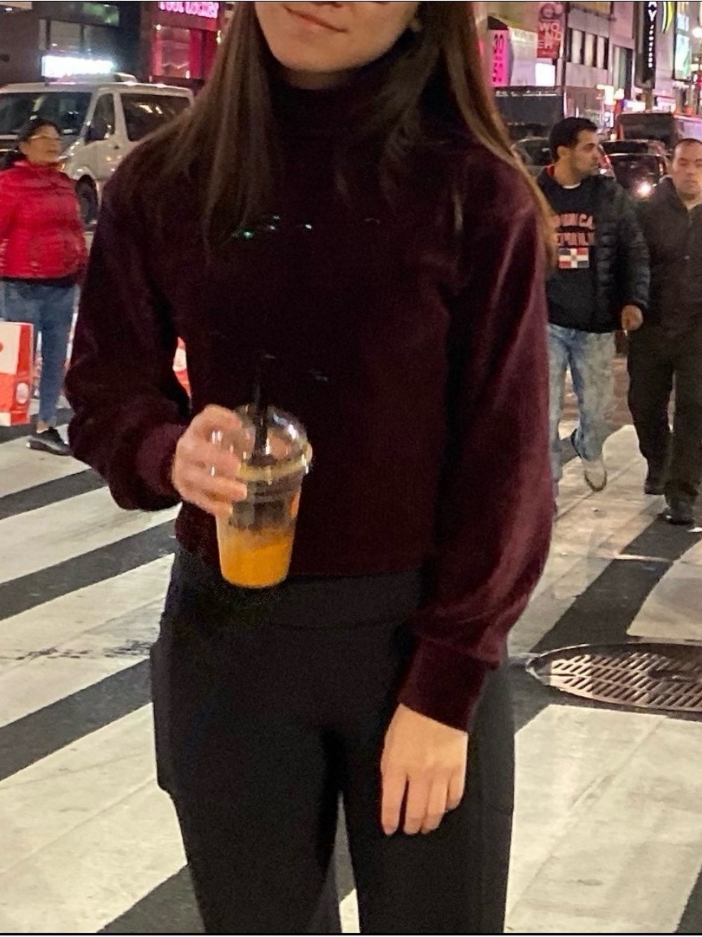 Velvet/Corduroy Turtleneck Cropped Sweater in Deep Burgundy